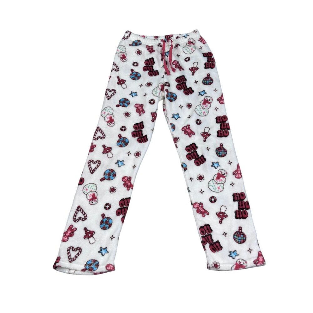 Christmas-Themed Womens Fleece Pajama Pants Size S White